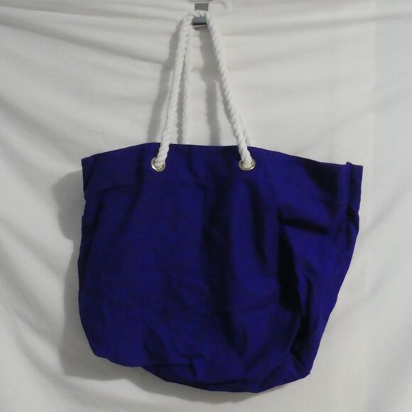 TRINA TURK BEACH TOTE | Blue Corduroy With Gold Seas The Day Print | NWOT - Picture 2 of 16